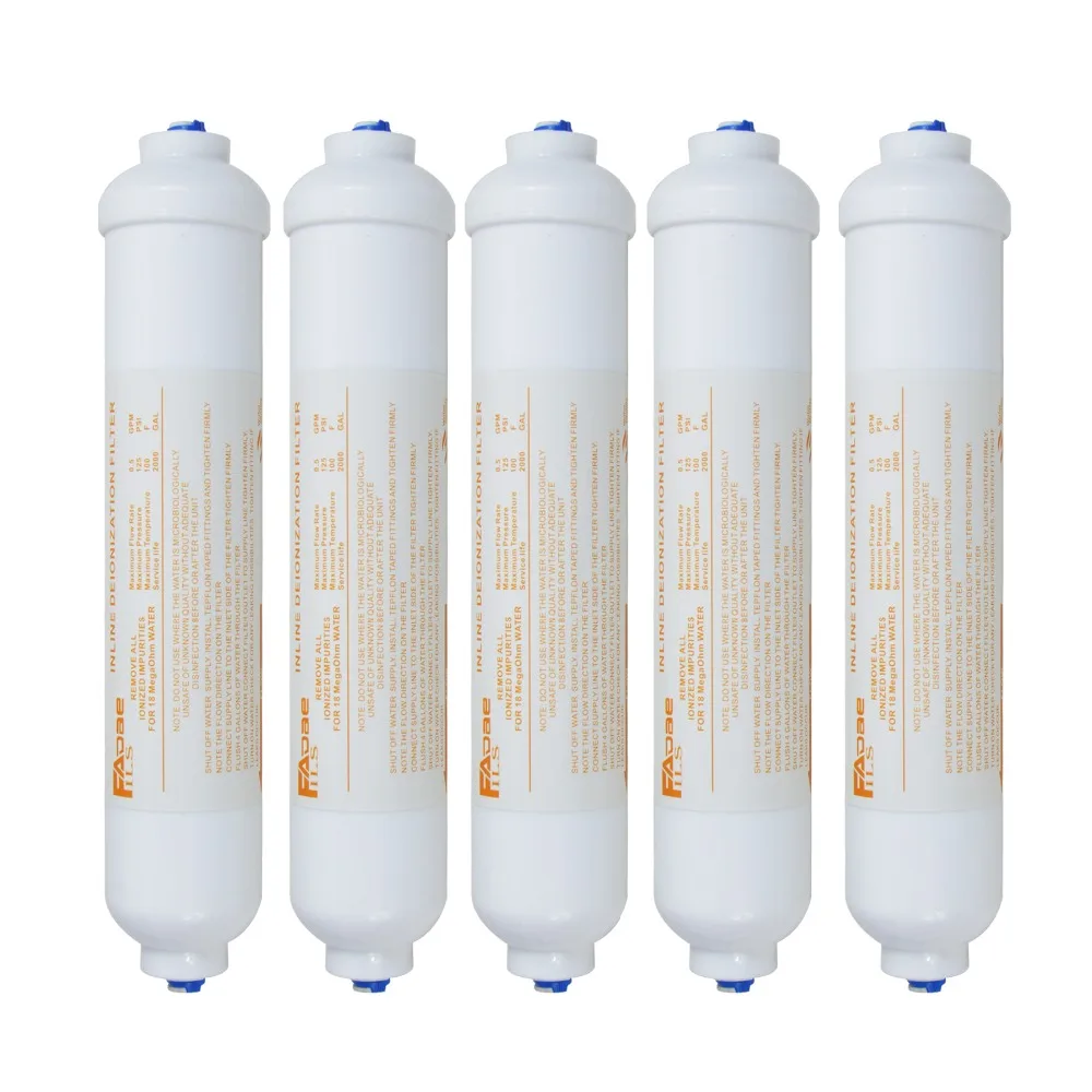 2" OD x 10-Inch Replacement Inline Deionization (DI) Water Filters for Universal RO/DI Systems 1/4" QuickPush Connector(4+1FREE) |