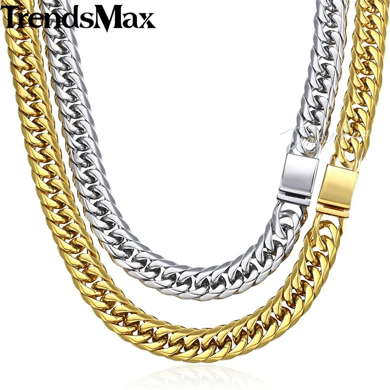 Trendsmax, хип-хоп, со льдом, проложенные стразы, кубинская цепочка, Мужская цепочка, 316L, нержавеющая сталь, золото, серебро, KHNM22