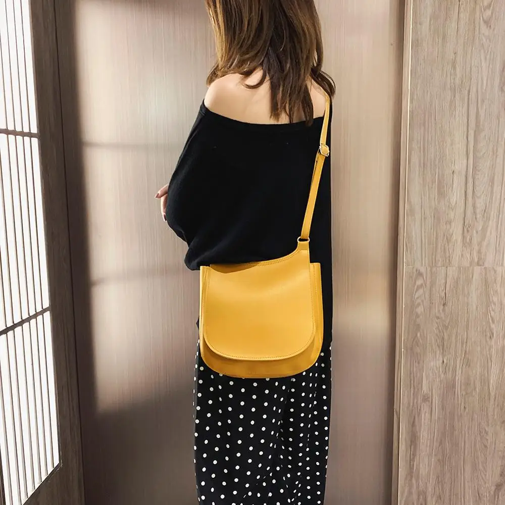 Women Fashion Wide Solid Color Shoulder Handbags Female Simple PU Leather Women Large Capacity Pure Color Flap Crossbody Bags