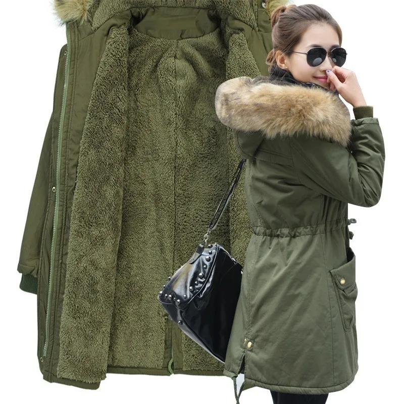 

2022 New Fashion Autumn Warm Winter Jackets Women Big Fur Collar Long Parka 4xl Casual Cotton Womens Outwear Parka MY2