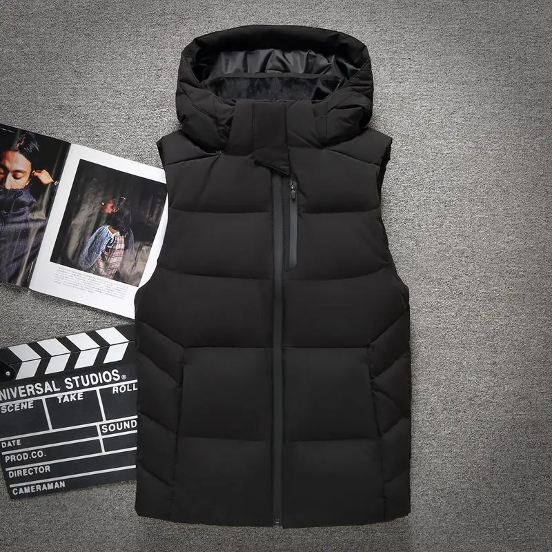 Мужской зимний жилет на 90% белом утином пуху модный со съемным капюшоном Мужская