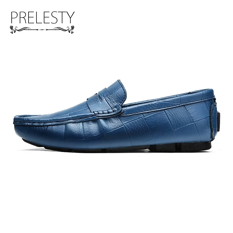 Prelesty Plus Size Leather Men Casual Shoes 38-47 Breathable Soft Moccasin Driving Blue Handmade Classical Loafer Chaussure | Обувь