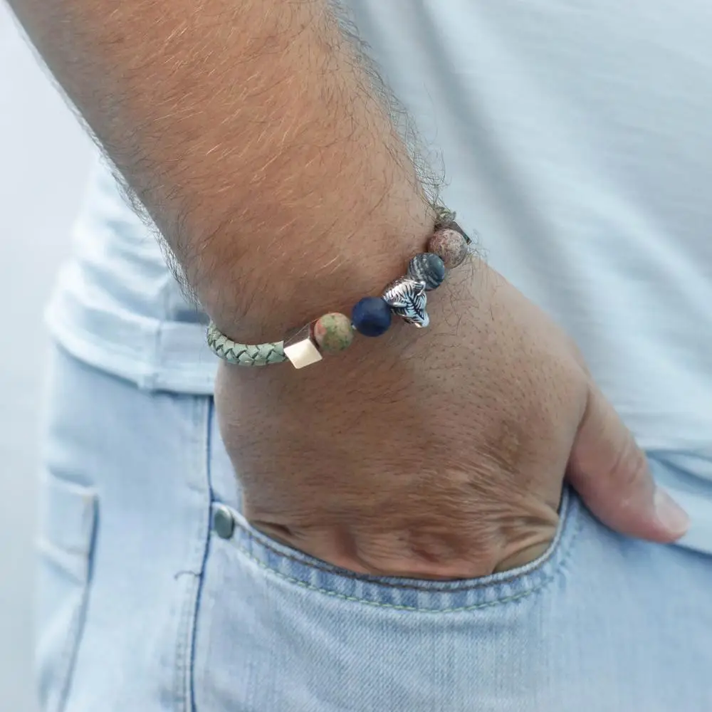 Mcllroy мужские браслеты женские ретро кожаные 10 мм каменные бусины браслет из нержавеющей стали аксессуары в форме черепа ювелирные изделия подарки