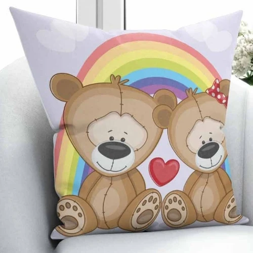 

Else Rainbow Brown Sweet Teddy Bears Hearts 3D Print Microfiber Throw Pillow Case Cushion Covers Square Hidden Zipper 45x45cm
