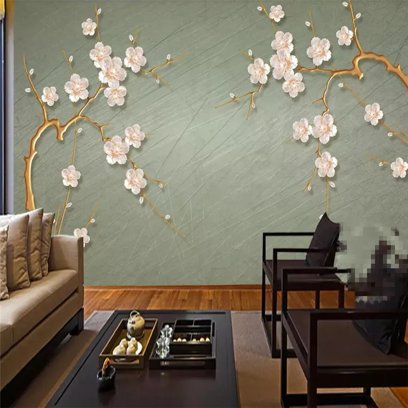 New Chinese Plum Blossom Jewelry Pearl Wall Large-scale High-grade Canvas Factory Wholesale Wallpaper Mural Photo |