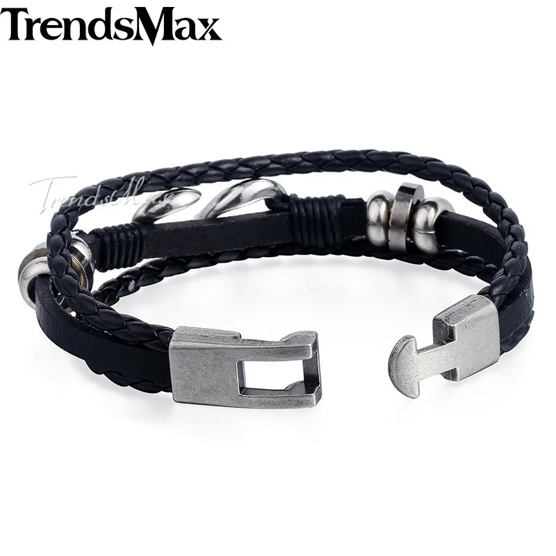 Trendsmax мужской кожаный браслет черный коричневый 3 нити цепочка кожаные браслеты