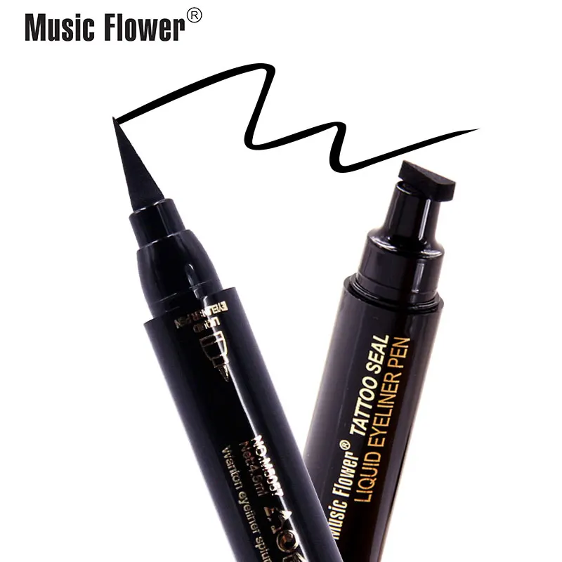 Music Flower Double-Headed Seal Black Liquid Eyeliner Pen Waterproof Long-lasting Smudge-proof Stamp |