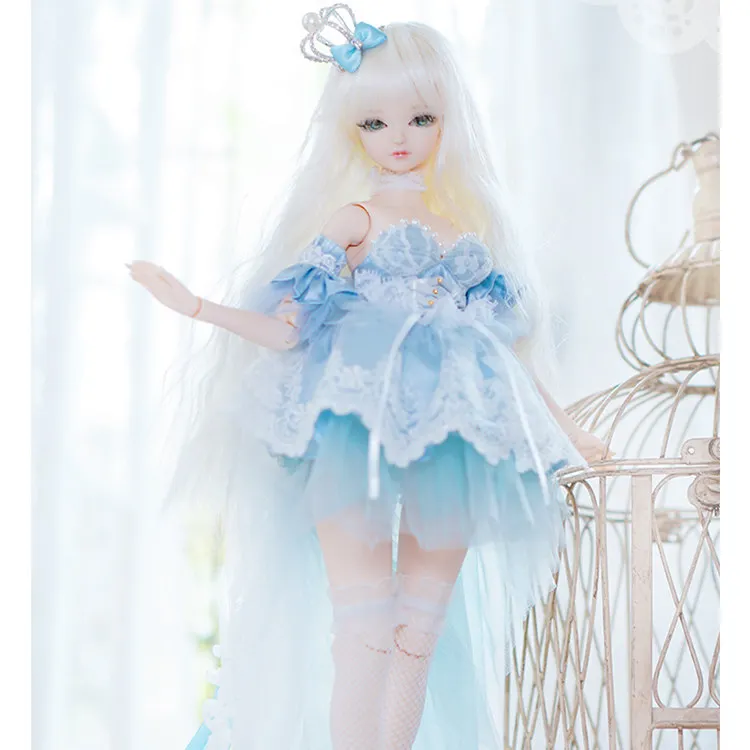 Fortune days 1/4 bjd бледно золотые волосы синее платье Корона 45 см тело см|Куклы| |