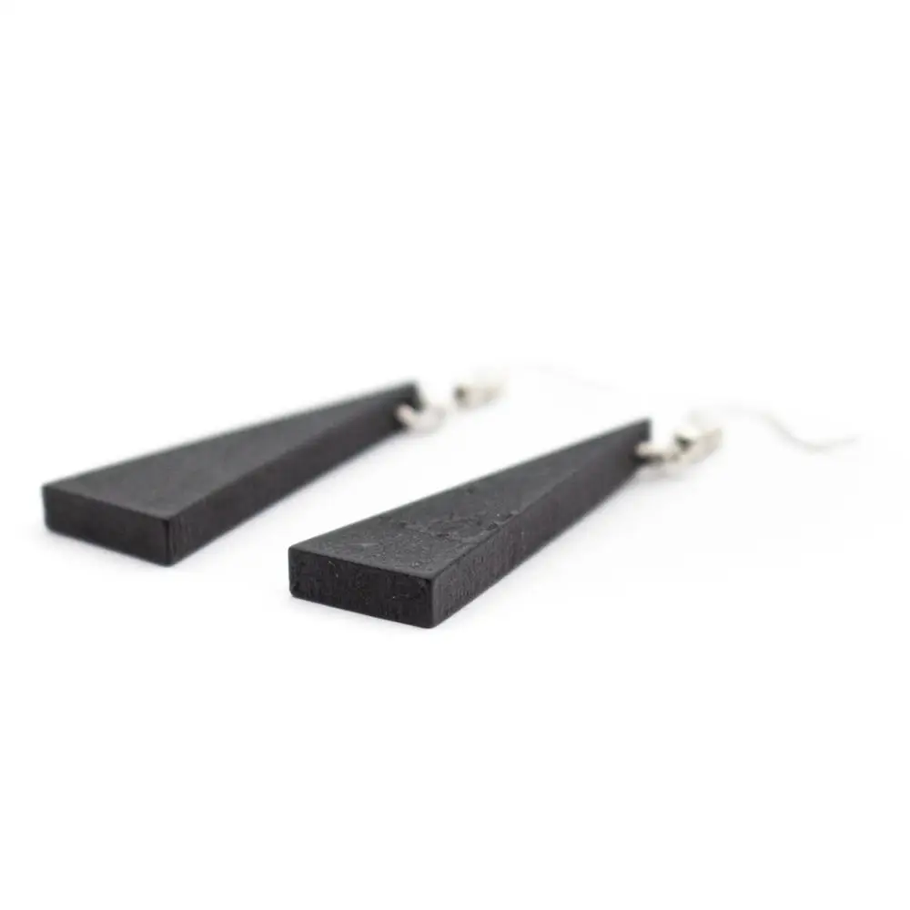 Natural cork wood Black triangle earrings Original handmade ladies earrings-ER-080 | Украшения и аксессуары