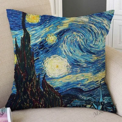 N210-3 Vincent Van Gogh известная картина маслом автопортрет Подсолнух Звездная ночь галерея искусство Декоративная Подушка Чехол льняная наволочка - Цвет: N210-3