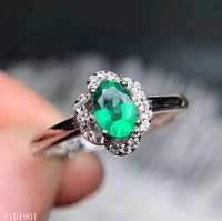 kjjeaxcmy boutique jewelry 925 silver inlaid natural emerald female ring support detection