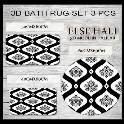 

Else Black White Damask Geometric Vintage 3d Print Non Slip Microfiber 3 Piece Bath Mat set for Bathroom 60x60cm 50x60cm 40x60cm