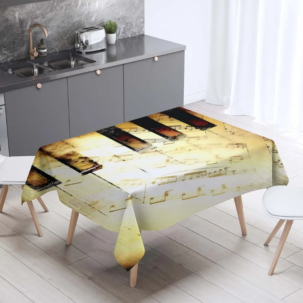 Else Yellow Black Piano Notes Vintage Music 3d Pattern Print Washable Thicken Cotton Cloth Rectangular Square Kitchen Tablecloth | Дом и сад