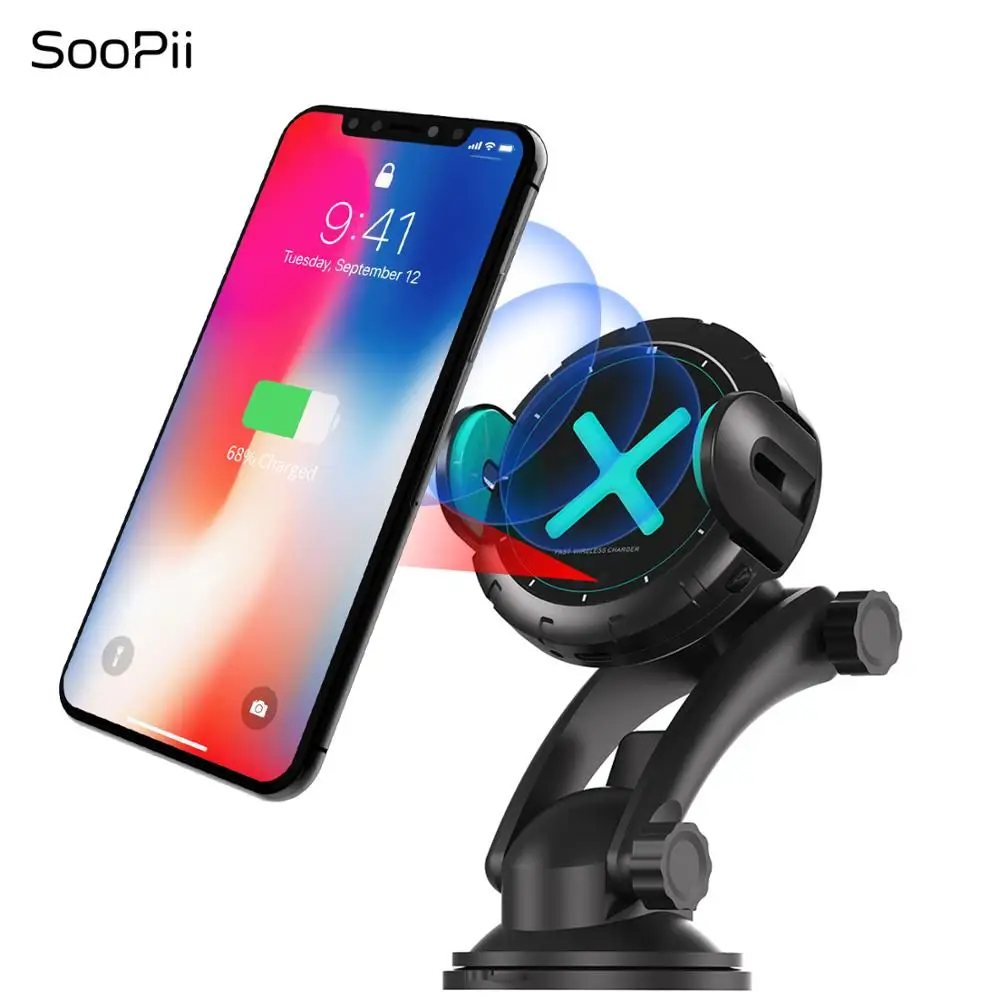 

SooPii Qi 15W Car Wireless Charger for iPhone Mobile Phone Charger Infrared Induction Quick charger QC3.0 Car charging holder