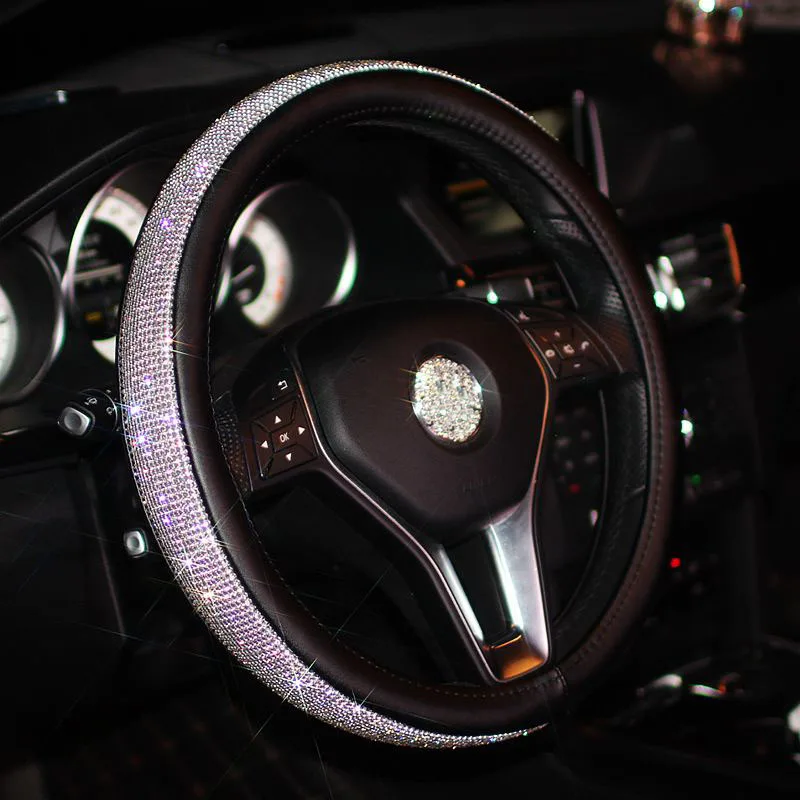 steering wheel cover Bling Diamond Crystal Чехлы рулевого колеса автомобиля Стразы Кожа Авто Рулевое колесо покрытие автомобиля аксессуары для интерьера - Название цвета: steering wheel cover