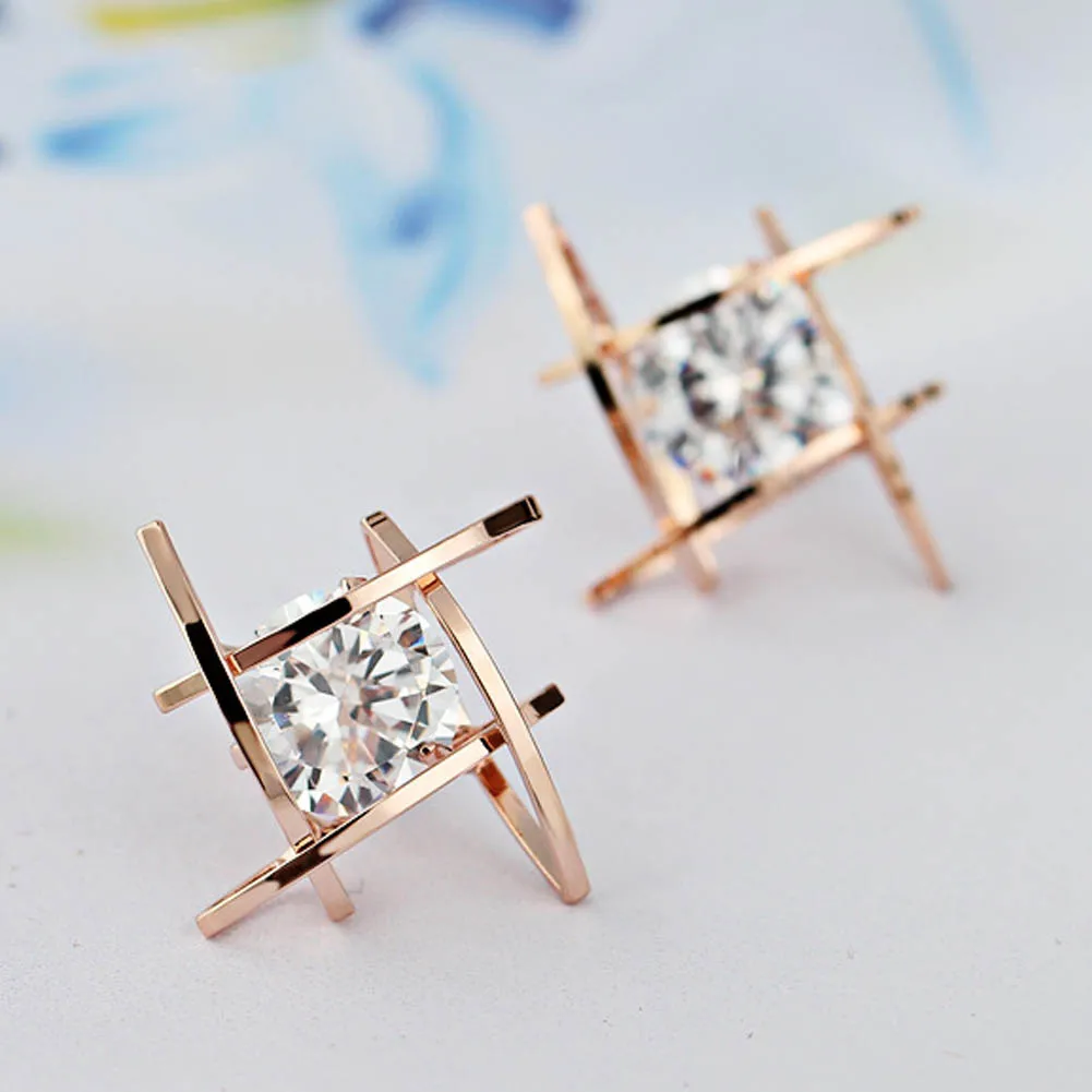 New Hollow Out Stud Earrings Zircon Square For Women brincos Fashion Jewelry | Украшения и аксессуары