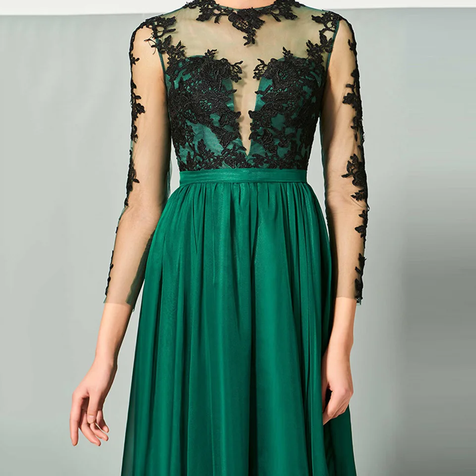 Dressv hunter/зеленое элегантное платье с длинными рукавами аппликация вечернее А