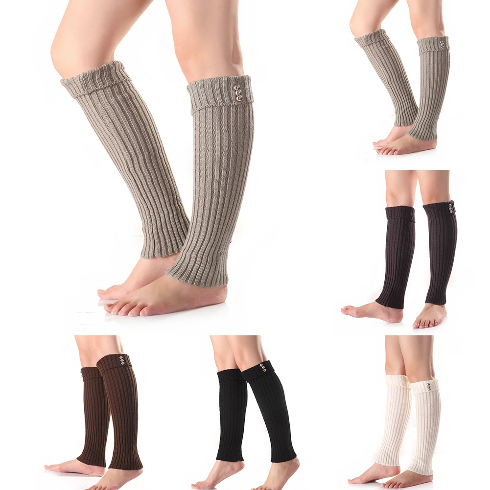 Зимние вязаные гетры без ног с пуговицами Женские однотонные носки|boot socks|knitted leg
