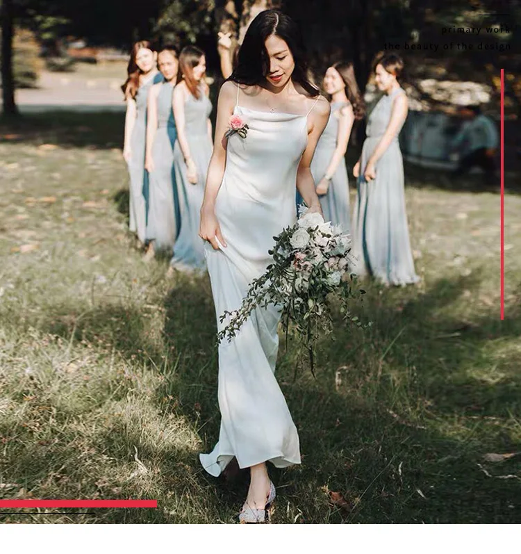 

Custom Big Open Back Mermaid Dress Party Women Satin White Spaghetti Square Collar Bridal Vestido 2021 Women Clothes OWD193020