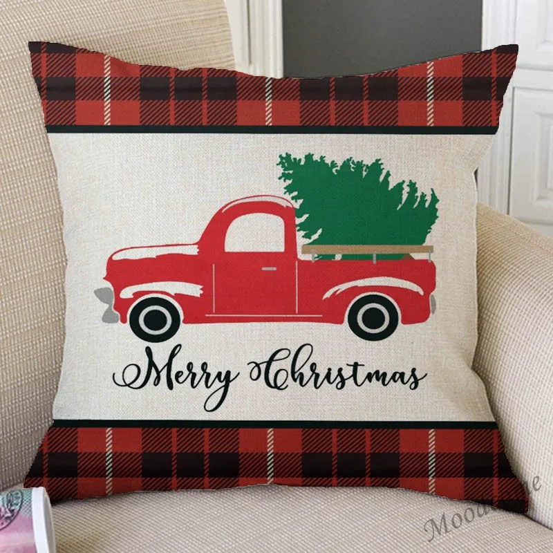 Merry Christmas Decoration Farm Fresh Tree Truck Nordic Sofa Throw Pillow Case Cotton Linen Xmas Art Car Cushion Cover | Дом и сад