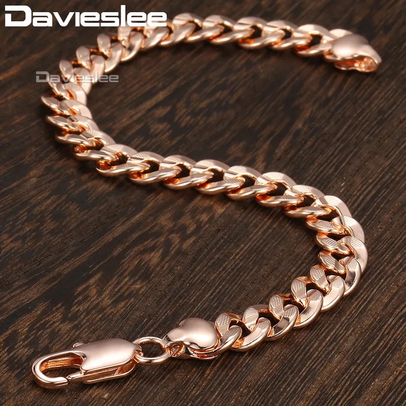 Davieslee 9 мм 20 см 23 мужской браслет для женщин 585 розовое золото заполненное