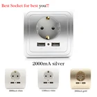 Адаптер для настенного зарядного устройства с двумя USB-портами, 2000 мА, европейская розетка с панелью розетки Usb