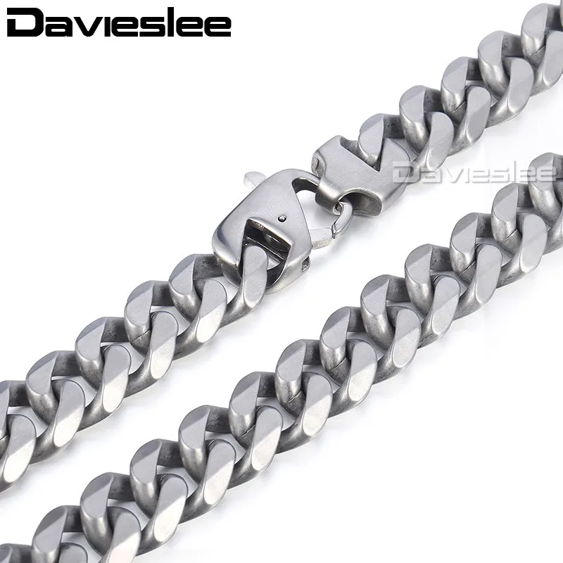 Davieslee Мужская цепочка матовый полированный ожерелье 316L нержавеющая сталь резанная Снаряженная кубинская звено Серебряный тон 15 мм LHNM18
