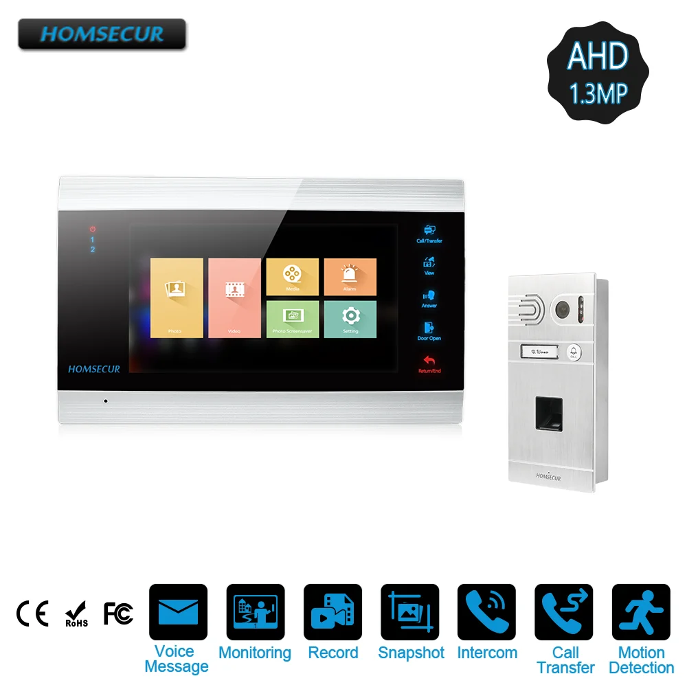 HOMSECUR 960P AHD1.3MP 7 &quotпроводной видеодомофон с камерой со сканером отпечатков пальцев