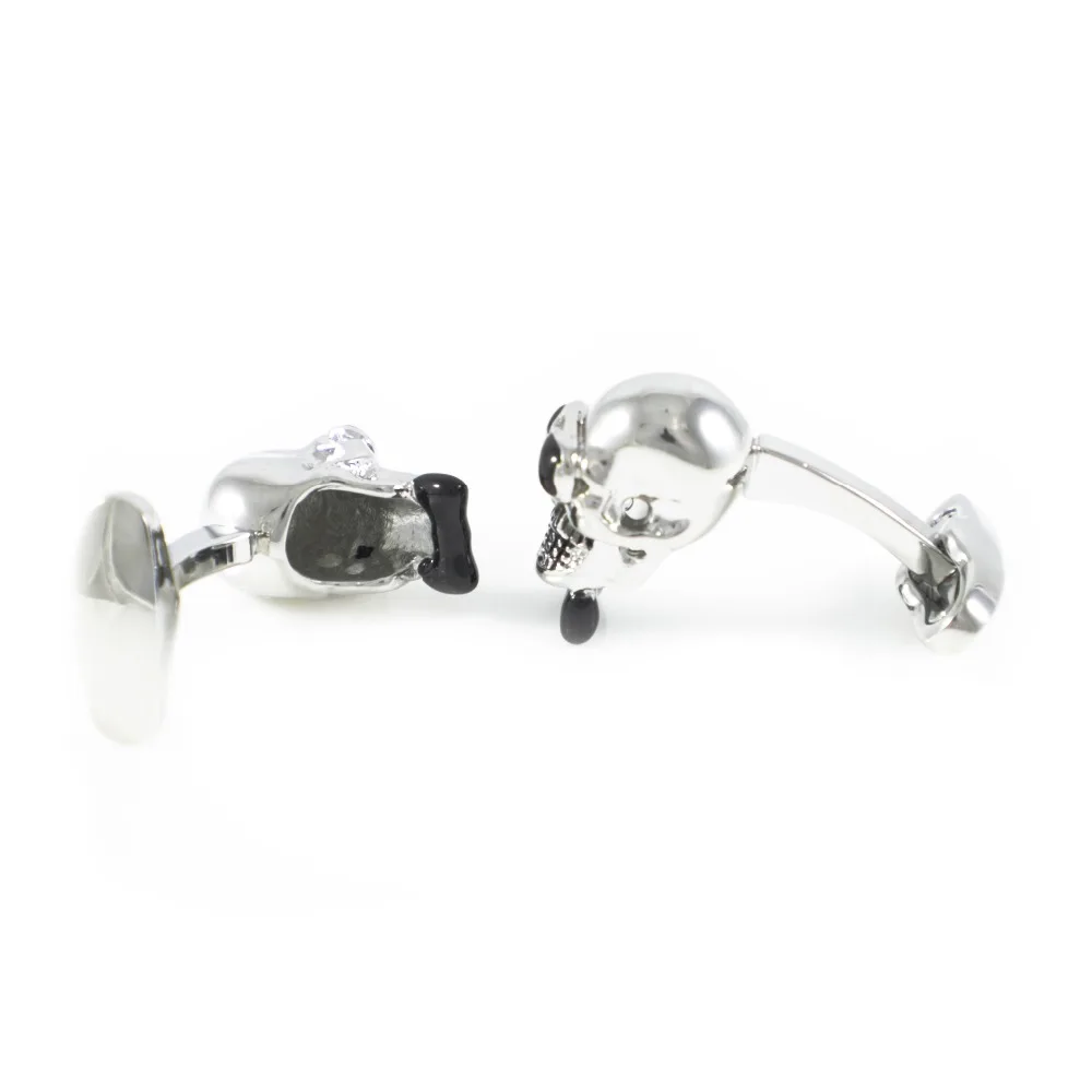 Серебряный череп с черными солнцезащитными очками и бантиком запонки на День