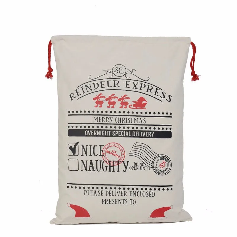 1pcs Christmas Gift Bag 8 styles Red Drawstring Canvas Santa Sack Rustic Vintage Stocking Bags Decoration | Дом и сад