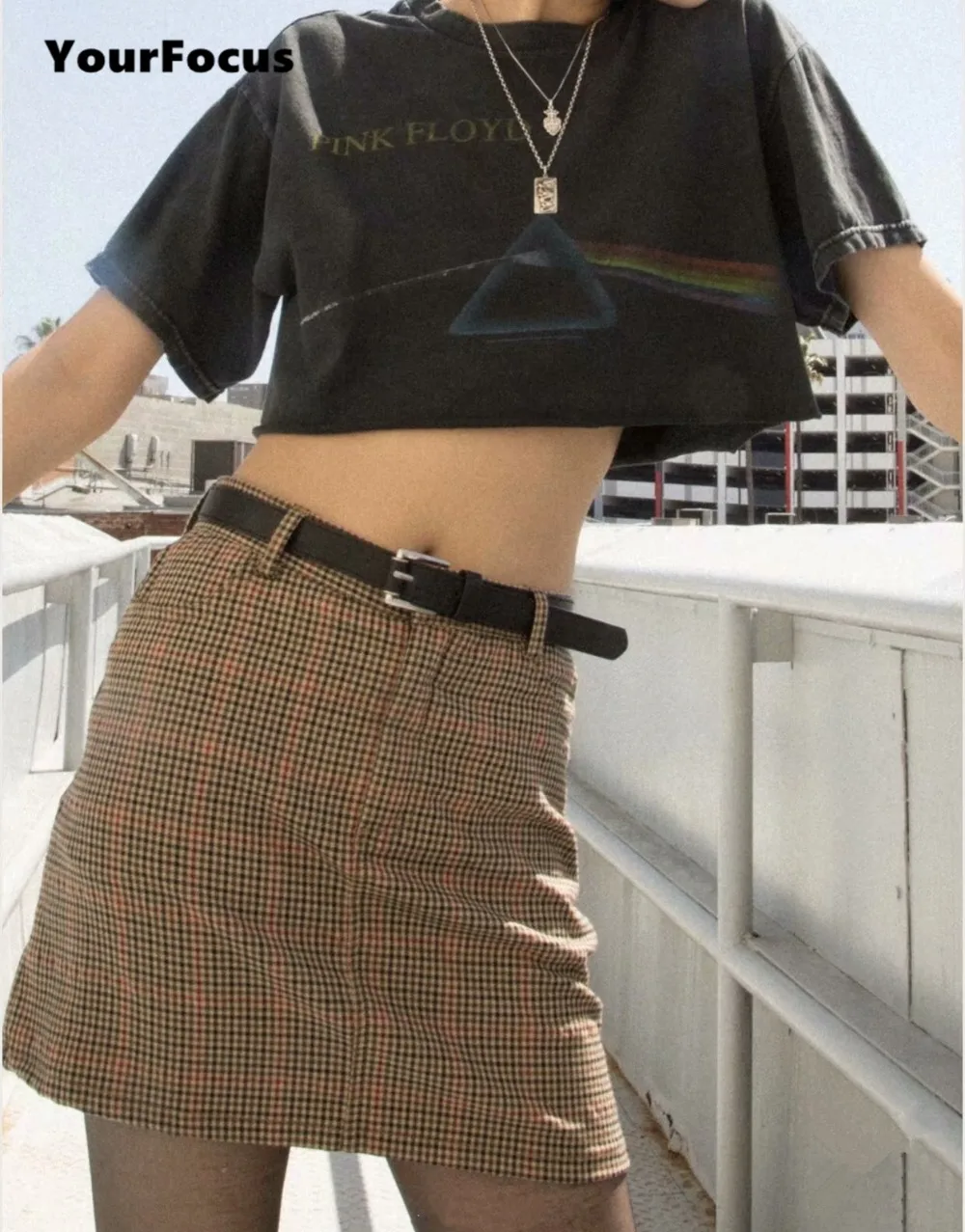 Винтажная Ретро ins популярная уличная маленькая клетчатая юбка цвета хаки с