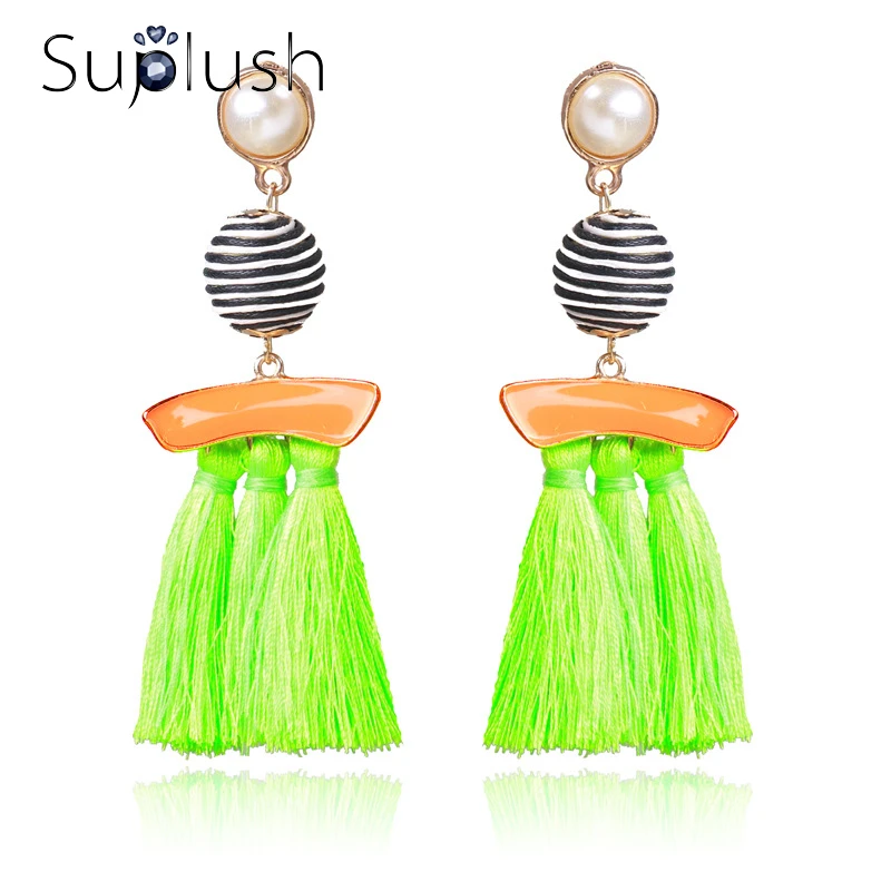 Suplush Лидер продаж бахромой модные женские туфли себе серьги кисточкой