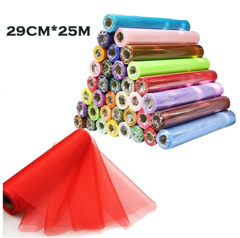 

26M X 29CM DIY Sheer Organza Roll Tulle For Chair Sashes Bows Table Runner Dress Fabric Swags Wedding Party Home Birthday Decora