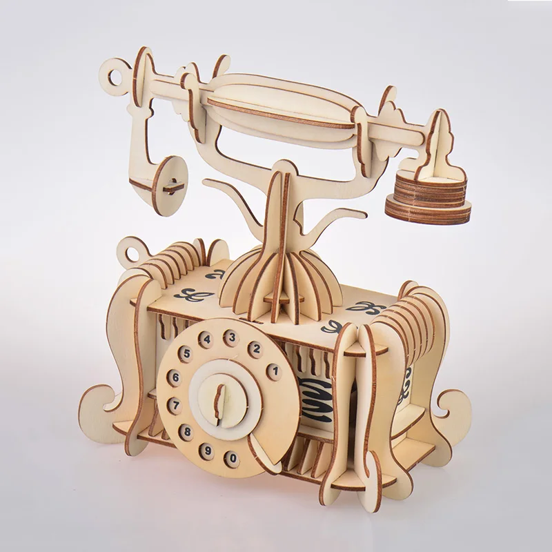 Старомодный телефон diy игрушка 3D деревянная модель конструктор для взрослых
