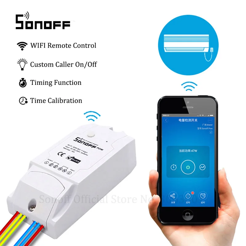 Sonoff Pow переключатель Wi-Fi 16A/3500 Вт умный дом пульт дистанционного управления с