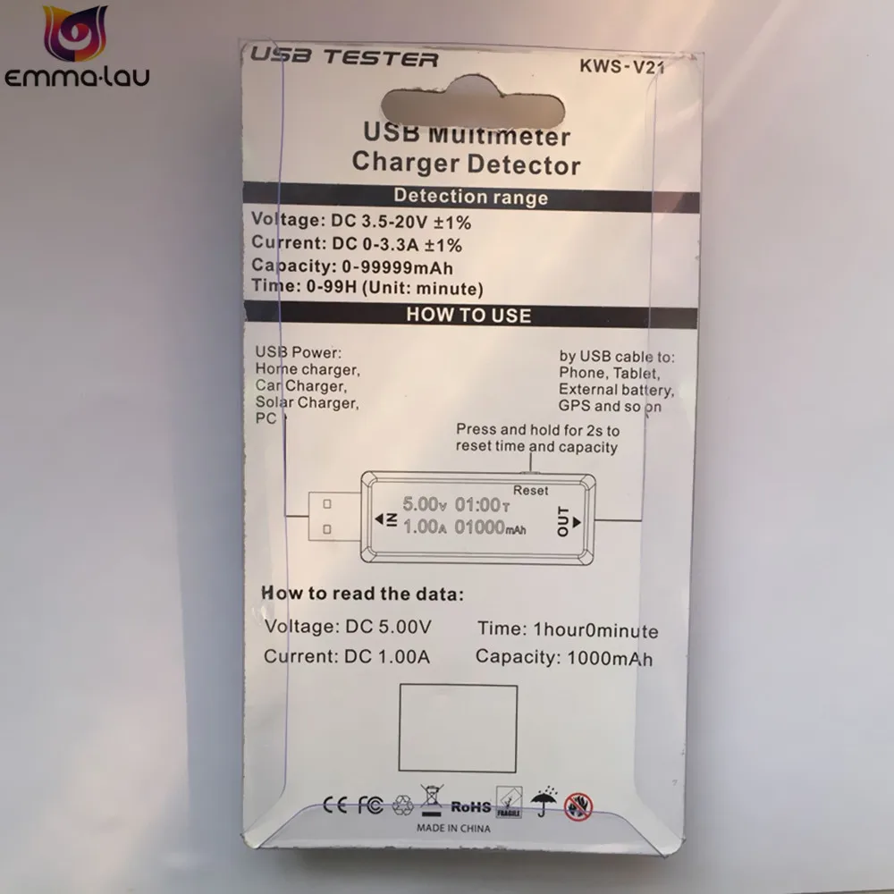 Мультиметр USB-тестер QC2.0 с ЖК дисплеем измеритель напряжения и емкости диапазон