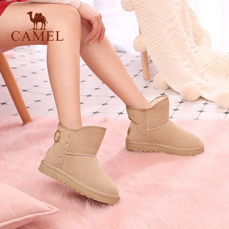 CAMEL/Зимние женские ботильоны модные однотонные теплые зимние ботинки на меху