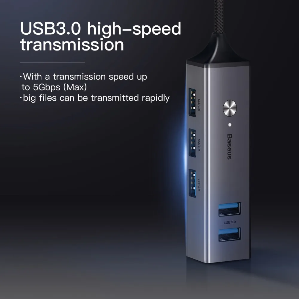 BASEUS 5 USB Ports Type-C to USB3.0 x 3 + US 2.0 2 Hub Adapter Converter Compatible Windows Mac OS System | Мобильные телефоны и