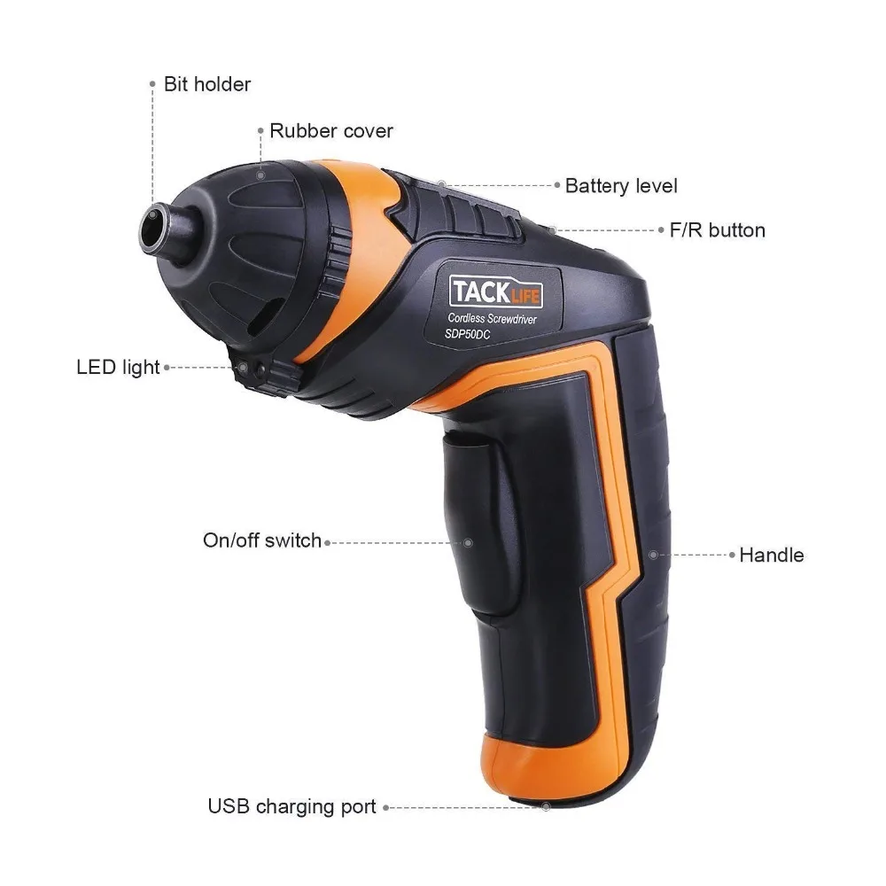 Tacklife SDP50DC 31 шт. Драйвер Биты беспроводной перезаряжаемые отвёртки 2000-Вольт 3,6 мАч MAX Torque 4N. m беспроводной отвёртки