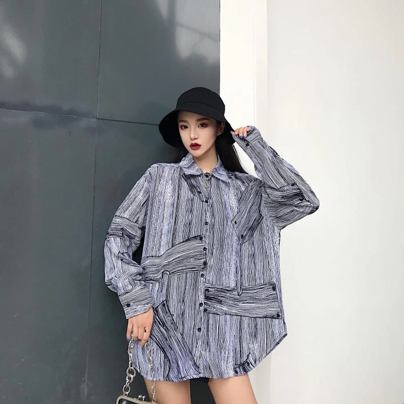 Новинка 2019 корейская версия Ulzzang Свободная шифоновая рубашка оверсайз в стиле
