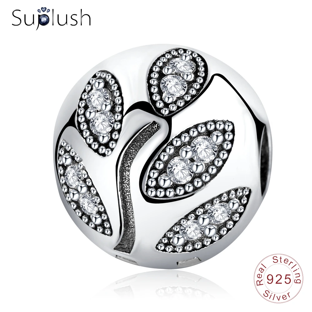 Suplush 100% Стерлинговое Серебро 925 пробы сверкающие с зажимом очаровательные бусины