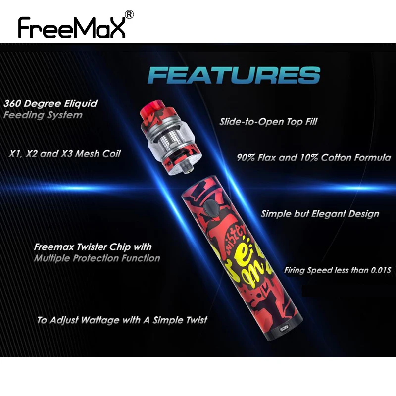В наличии! Стартовый набор Freemax Twister 80 Вт встроенный аккумулятор 2300 мА/ч с баком