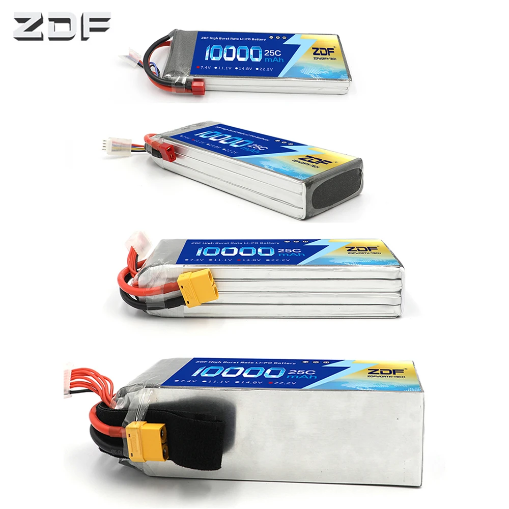 ZDF RC Lipo Battery 10000mAh 2S 3S 4S 5S 6S 7.4V 11.1V 14.8V 18.5V 22.2V 25C MAX 50C Drone AKKU For RC Helicopter Airplane
