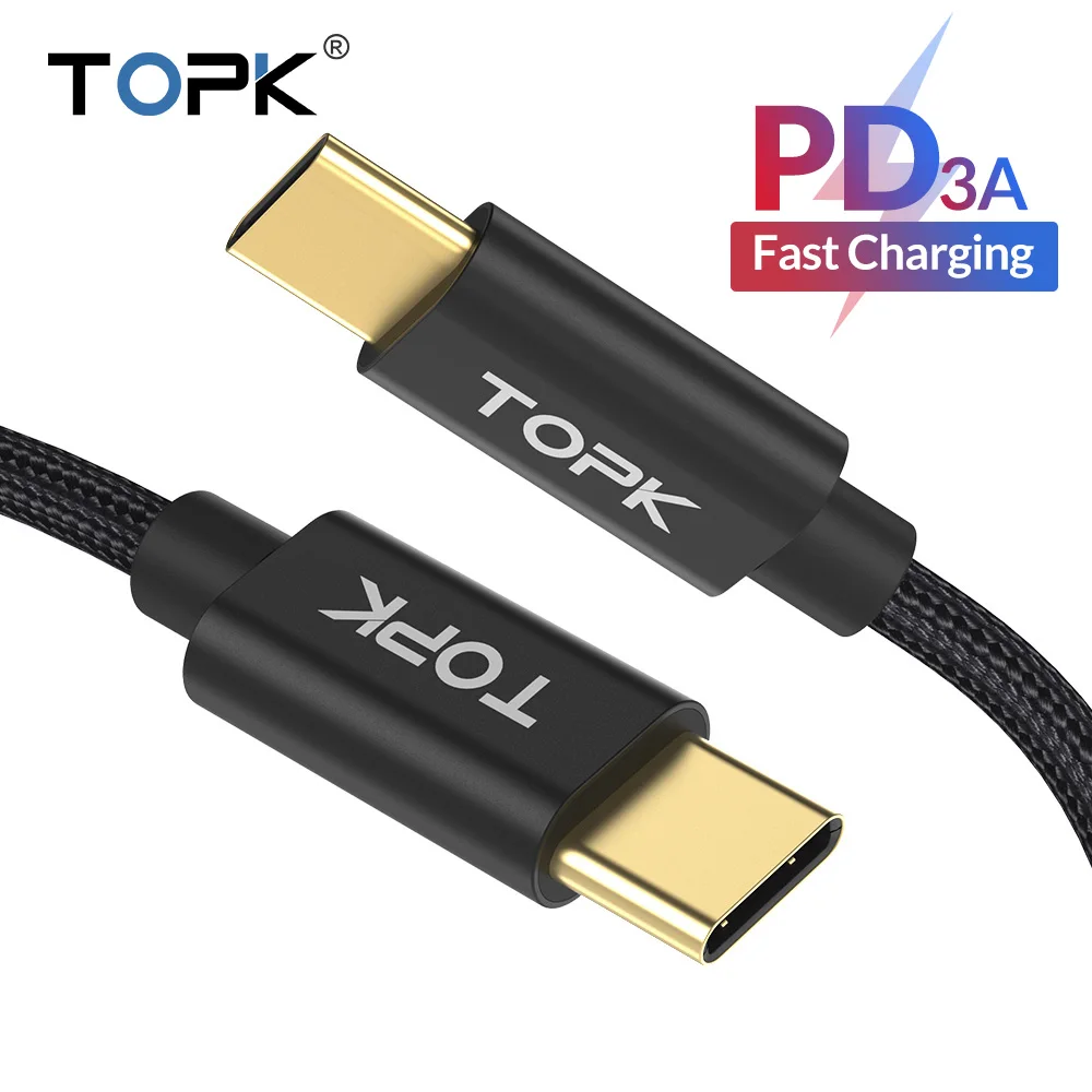 Кабель TOPK AN80 60W 3A usb type C-USB C для samsung Galaxy S10 S9 Plus Note 9 Oneplus 6t type-C PD QC3.0 кабель для быстрой зарядки