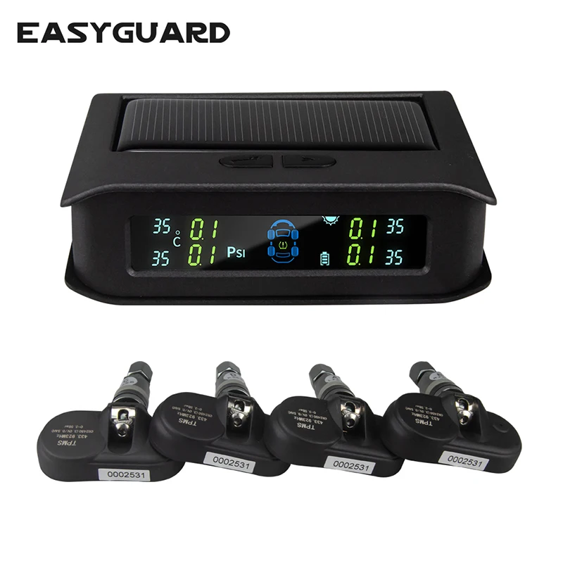 EASYGUARD T168N TPMS tire pressure monitoring system internal sensor support PSI BAR solar energy LCD display chargeable display