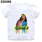 Футболка для мальчиков и девочек с принтом в стиле хип-хоп, рэпера, Карди, B, модная Забавная детская одежда, Детская летняя футболка с коротким рукавом, HKP5260