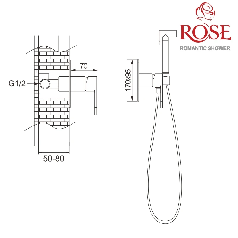 ROSE Встроенный гигиенический душ для биде латунный смеситель на стену