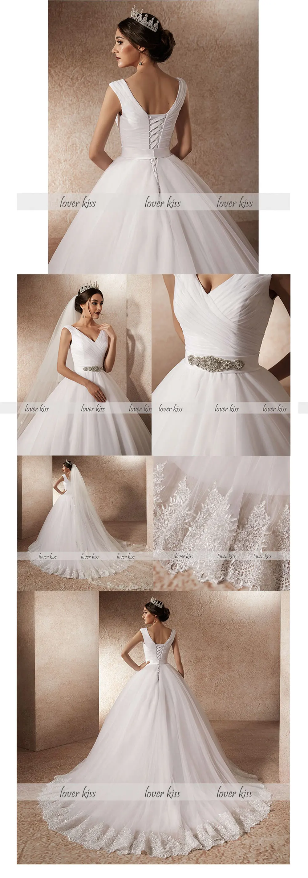 Lover Kiss Vestido De Noiva простое вдохновленное Плиссированное Тюлевое свадебное платье кружевное ювелирное створки v-образный вырез, свадебные платья robe mariage