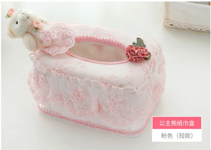 European Bear Cloth Fabric Lace Tissue Box Garden Creative Restaurant Living Room Desktop Paper Towel Storage Box Home Decor