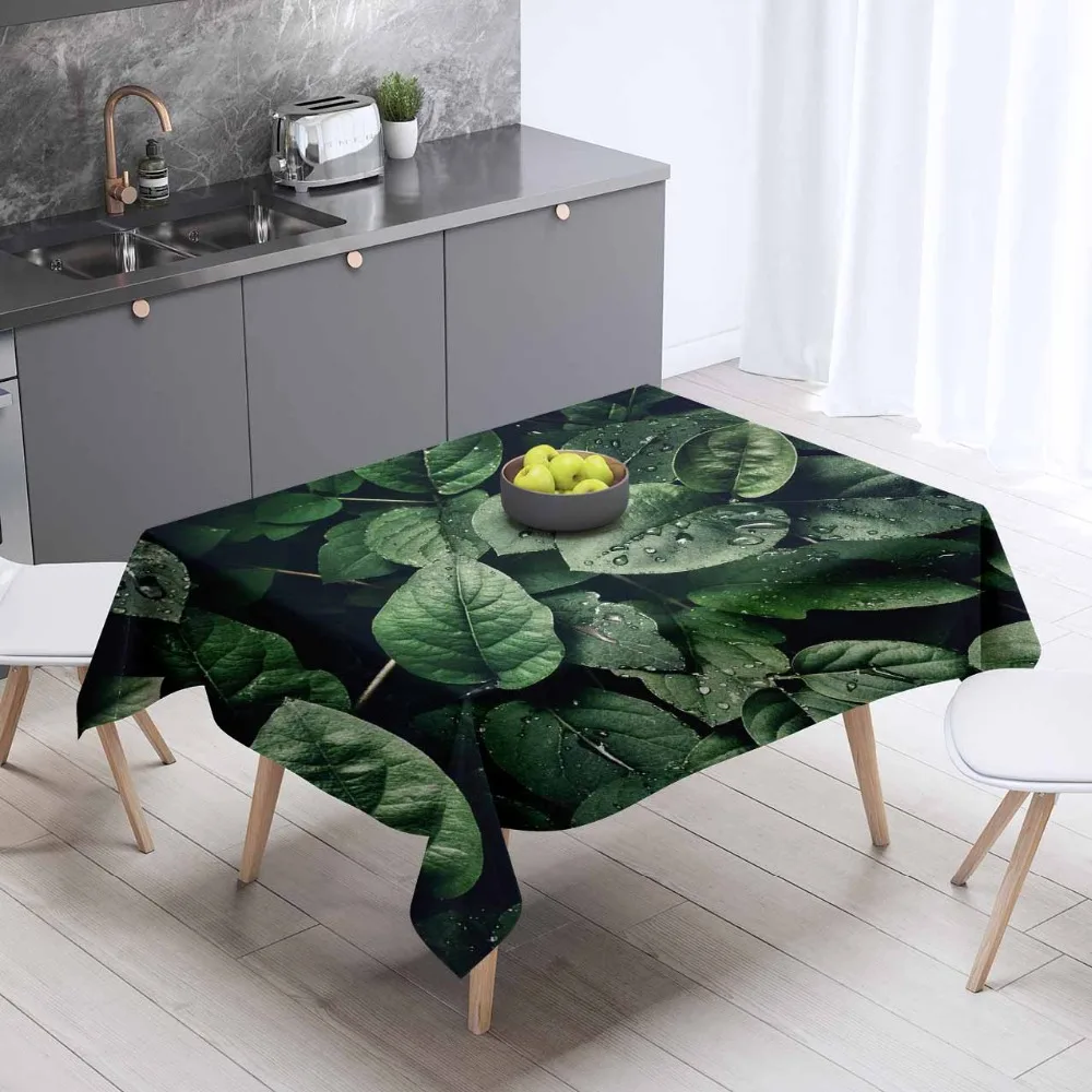 Моющаяся плотная хлопчатобумажная скатерть с 3d рисунком зеленых листьев